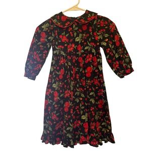 Storybook Heirlooms Dress‎ Girl's Size 4 Black Red Fruit Print Long Sleeve